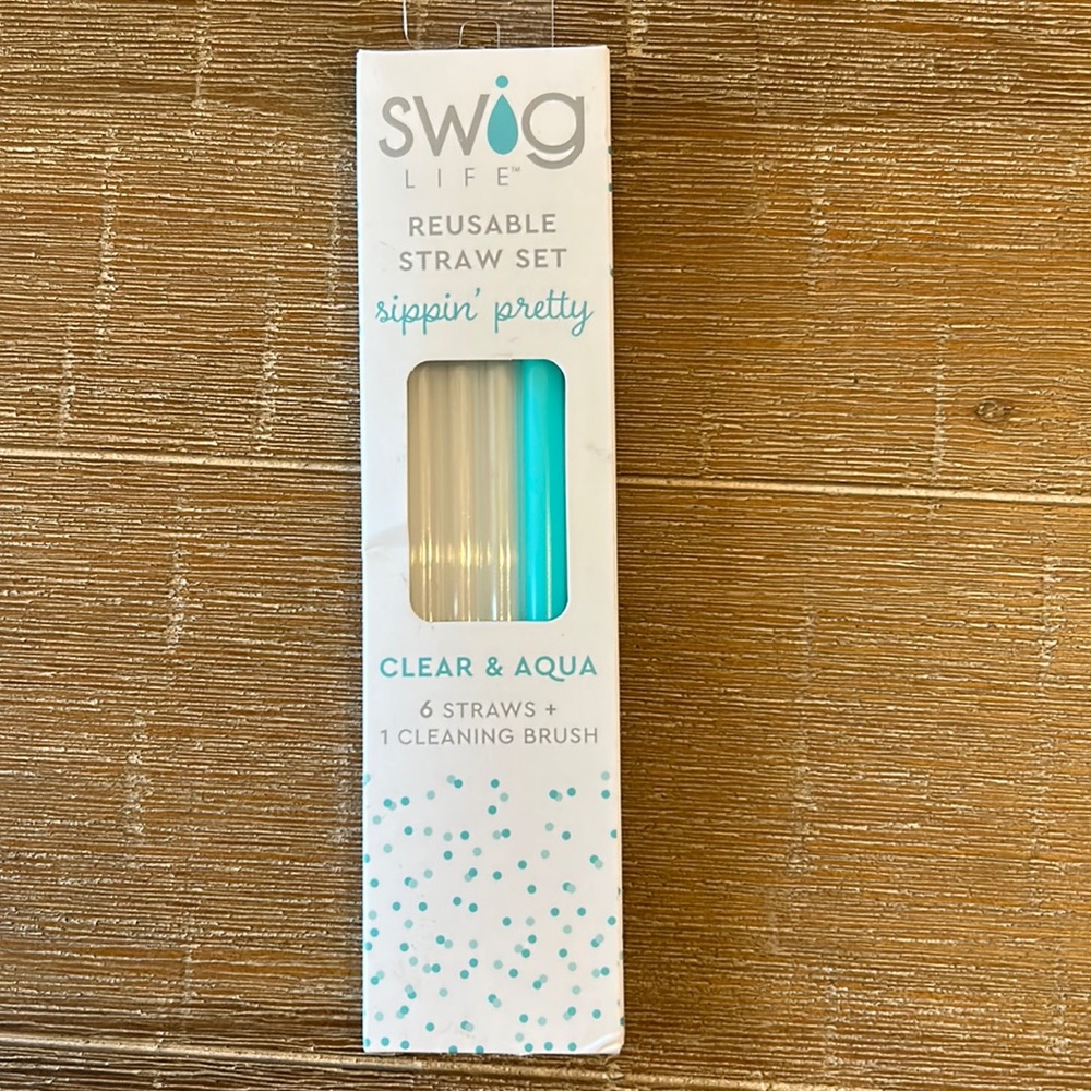 Swig Life Reusable Straw Set - Clear & Aqua - 6.5”